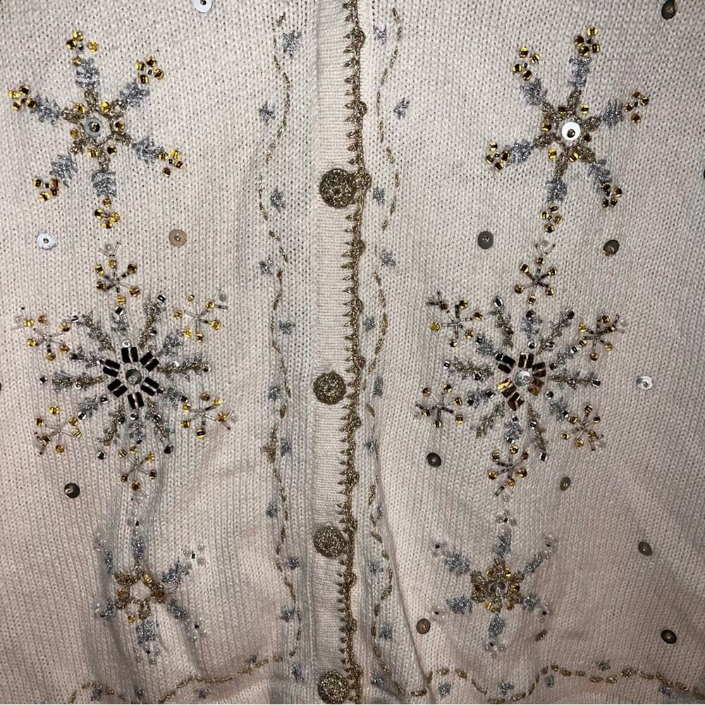 VINTAGE REFERENCE POINT Beaded and embroidered christmas sweater vest L - Picture 3 of 5
